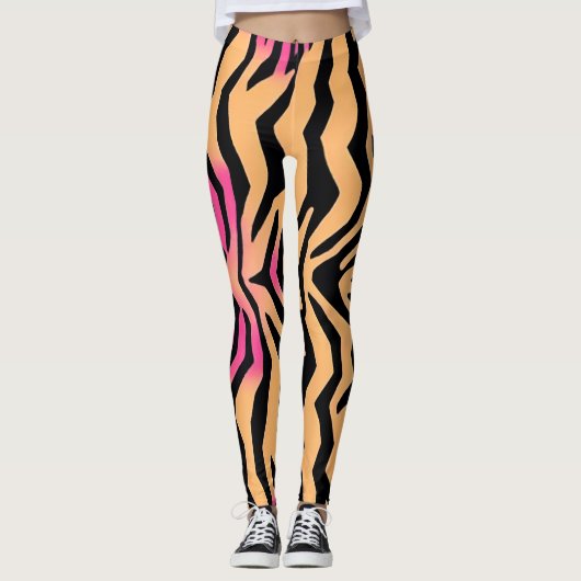 Zebra Tijgerstreep Roze Wilde Dierlijke huidpatroo Leggings (Voorkant)