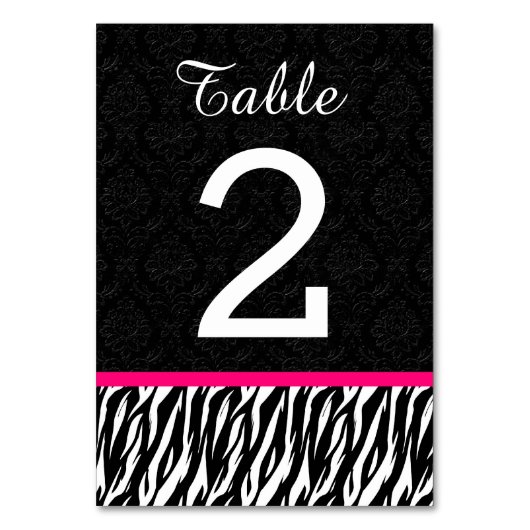 ZEBRA Trouwtafel nummer 1 met HOT PINK V2 Kaart (Voorkant)