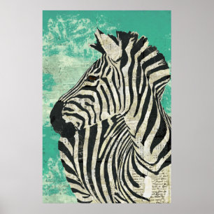 Zebra Turquoise Art Poster