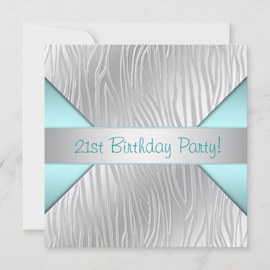 Zebra Turquoise Blauwe 21e Verjaardagsfeestje Kaart (Voorkant)