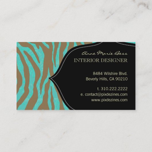 Zebra + turquoise Damask Visitekaartje (Achterkant)