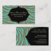 Zebra + turquoise Damask Visitekaartje (Voorkant / Achterkant)