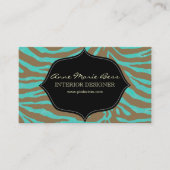 Zebra + turquoise Damask Visitekaartje (Voorkant)