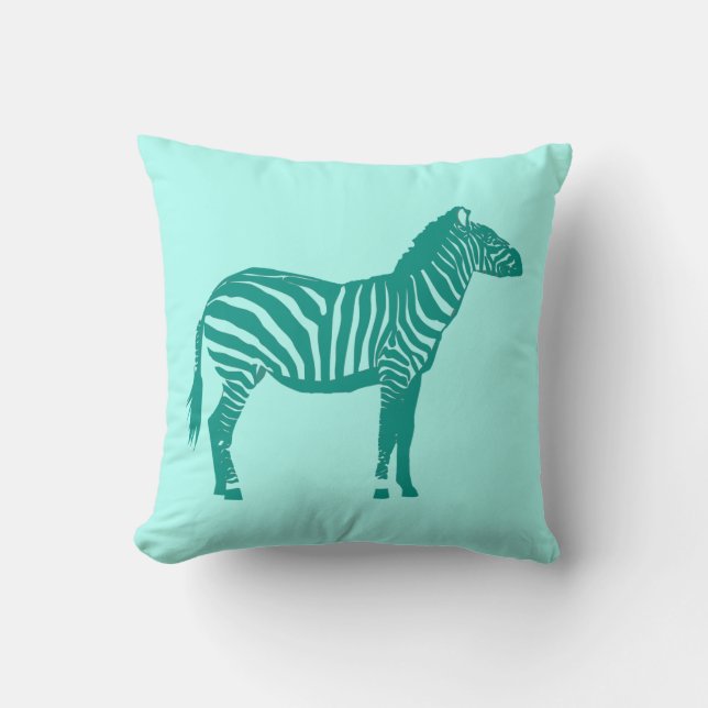 Zebra — Turquoise en Aqua Kussen (Voorkant)