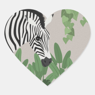 Zebra tussen bladeren hart sticker