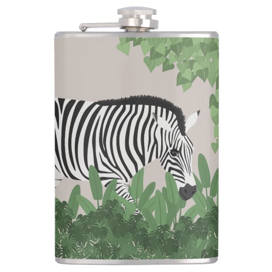 Zebra tussen bladeren heupfles (Voorkant)