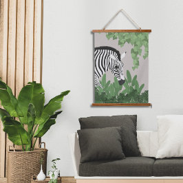 Zebra tussen bladeren Houten wandtapijt met bovenr Hangend Wandkleed