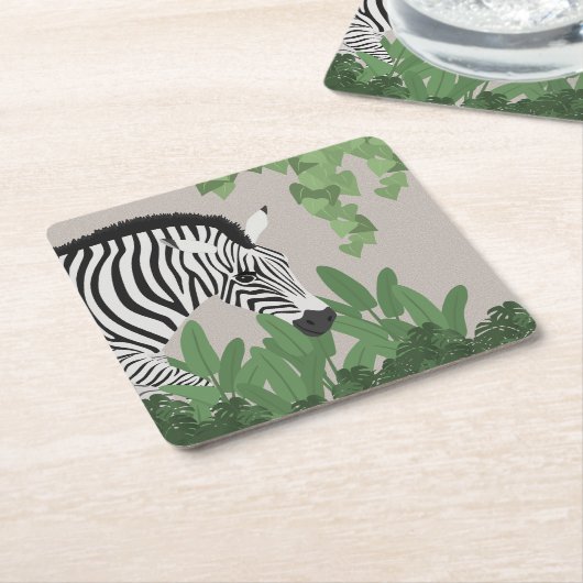 Zebra tussen bladeren kartonnen onderzetters (Schuin)