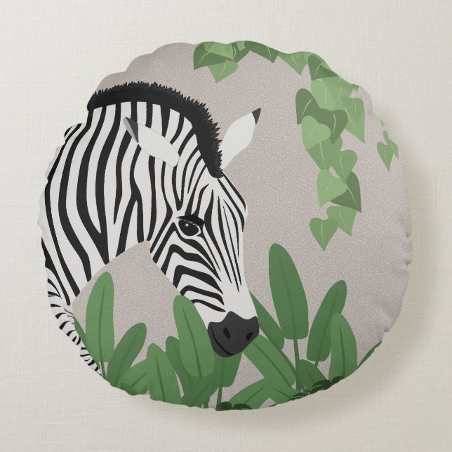 Zebra tussen bladeren rond kussen (Voorkant)