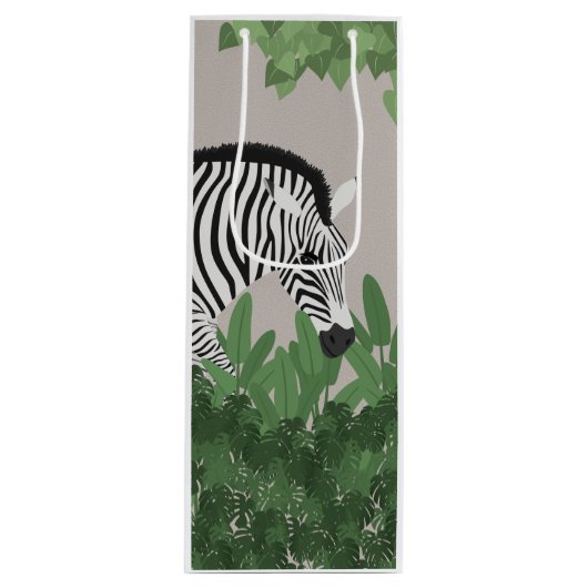 Zebra tussen bladeren wijn cadeautas (Voorkant)