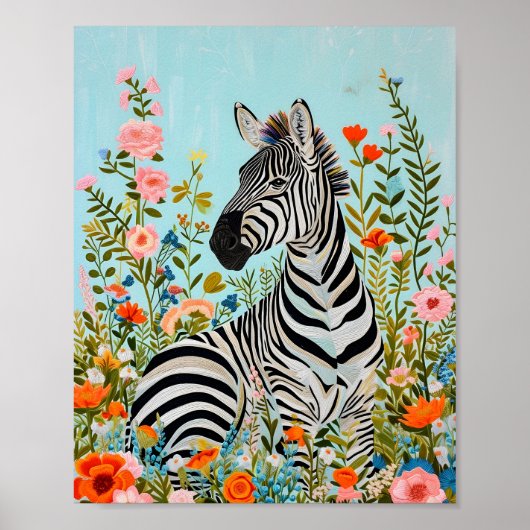Zebra tussen de bloemen 🦓 poster (Voorkant)