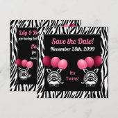 Zebra Twin Girls Baby shower Save the Date (Voorkant / Achterkant)