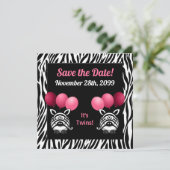 Zebra Twin Girls Baby shower Save the Date (Staand voorkant)
