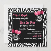 Zebra Twin Girls Baby shower Save the Date (Achterkant)