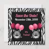 Zebra Twin Girls Baby shower Save the Date (Voorkant)