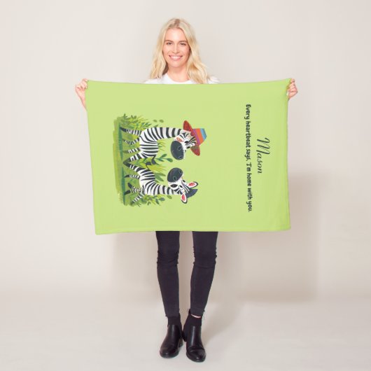 Zebra Twins in the Wild en gepersonaliseerde naam Fleece Deken (In situ)