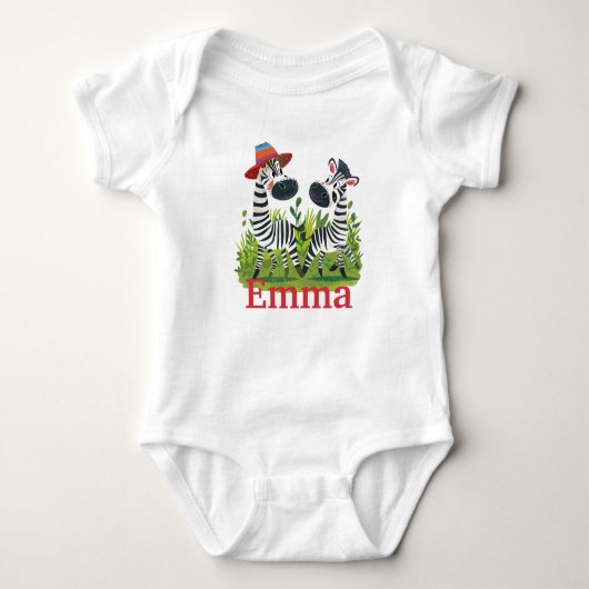 Zebra Twins in the Wild en gepersonaliseerde naam Romper (Voorkant)