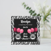 Zebra Twins Pink Girls Baby shower Kaart (Staand voorkant)