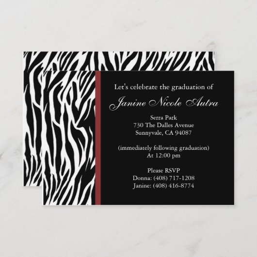 Zebra Uitnodigingen (Voorkant / Achterkant)