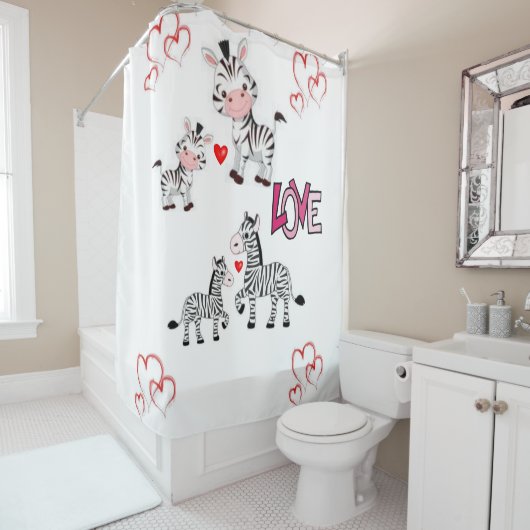 Zebra valentijns gordijn met douche wit (In situ)