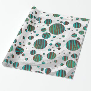 Zebra van bruine en Blauwgroen pokadots Cadeaupapier