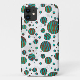 Zebra van bruine en Blauwgroen pokadots Case-Mate iPhone Case