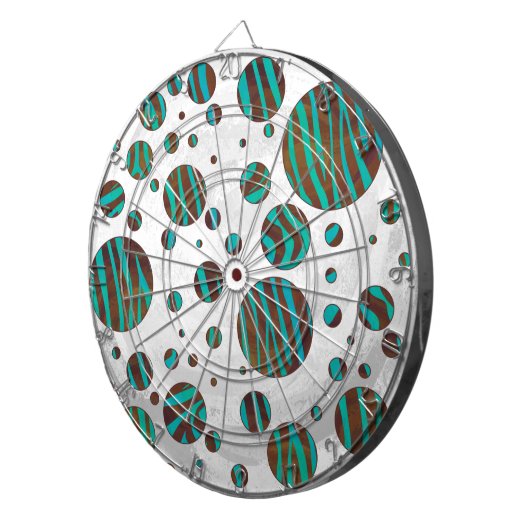 Zebra van bruine en Blauwgroen pokadots Dartbord (Voorkant Rechts)