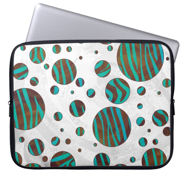 Zebra van bruine en Blauwgroen pokadots Laptop Sleeve (Voorkant)