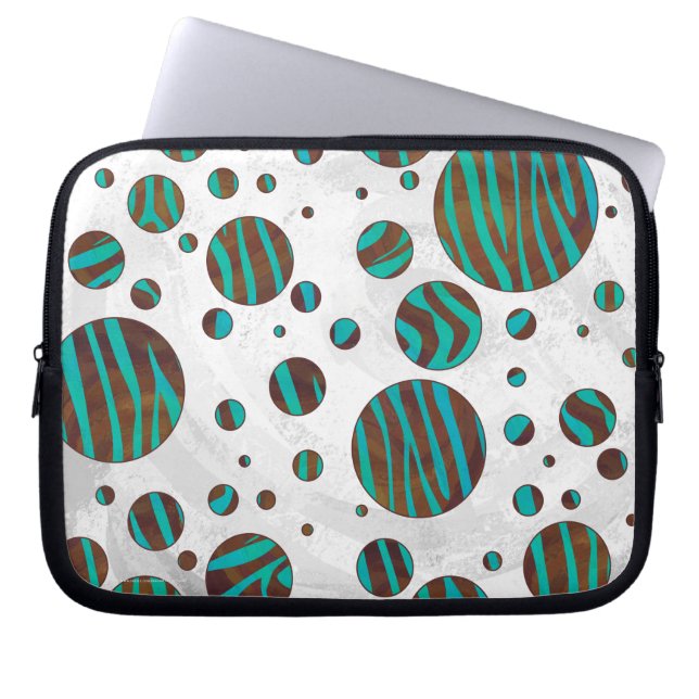 Zebra van bruine en Blauwgroen pokadots Laptop Sleeve (Voorkant)