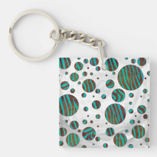 Zebra van bruine en Blauwgroen pokadots Sleutelhanger