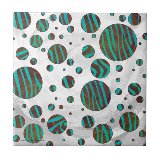 Zebra van bruine en Blauwgroen pokadots Tegeltje (Voorkant)