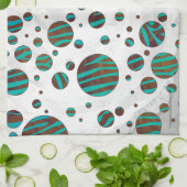 Zebra van bruine en Blauwgroen pokadots Theedoek (Gevouwen)