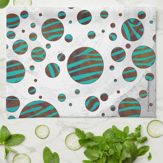 Zebra van bruine en Blauwgroen pokadots Theedoek (Gevouwen)