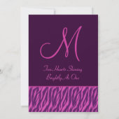 Zebra van de Eggplant Paars en Fuchsia Wedding Sja Kaart (Achterkant)