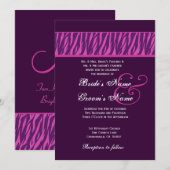 Zebra van de Eggplant Paars en Fuchsia Wedding Sja Kaart (Voorkant / Achterkant)