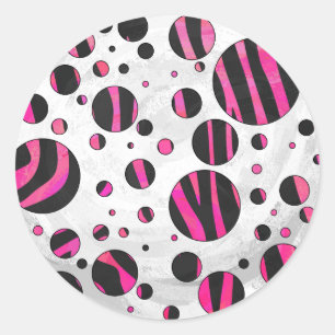 Zebra van de Piloka Dot Black en Hot Pink Ronde Sticker