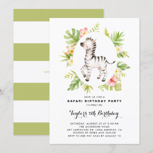 Zebra van de Tropische Waterverf Safari Birthday Kaart
