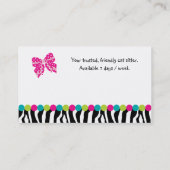 Zebra van het Visitekaartje van de dierenkat (Achterkant)