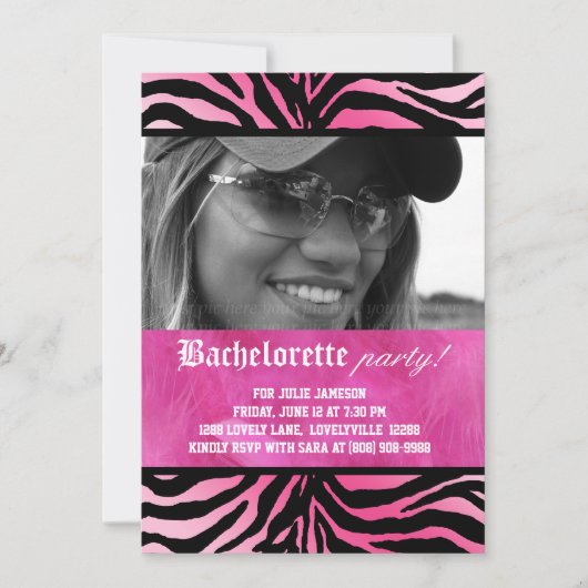 Zebra Veer Bachelorette Pink Kaart (Voorkant)