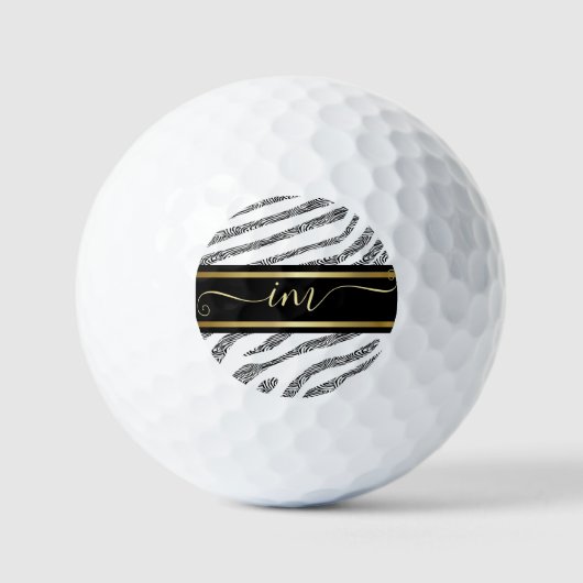 Zebra Vel Zwart En Wit Monogram Waterverf Golfballen (Voorkant)