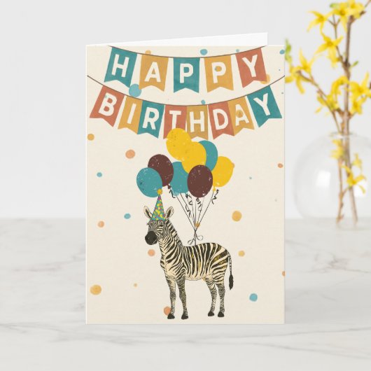 Zebra Verjaardag Kaart – Leuke Animal Party Design (Gele Bloem)