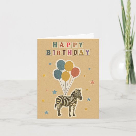 Zebra Verjaardag Kaart op Kraft Achtergrond (Voorkant)