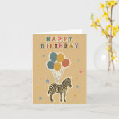 Zebra Verjaardag Kaart op Kraft Achtergrond (Gele Bloem)