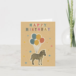 Zebra Verjaardag Kaart op Kraft Achtergrond