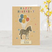 Zebra Verjaardag Kaart – Persoonlijke naam (Gele Bloem)