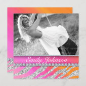 Zebra Verjaardagsfeestje Roze Oranje Sieraden Kaart (Voorkant / Achterkant)