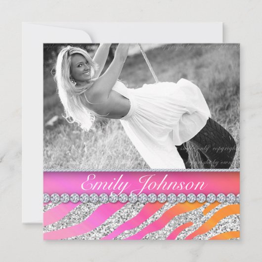 Zebra Verjaardagsfeestje Roze Oranje Sieraden Kaart (Voorkant)