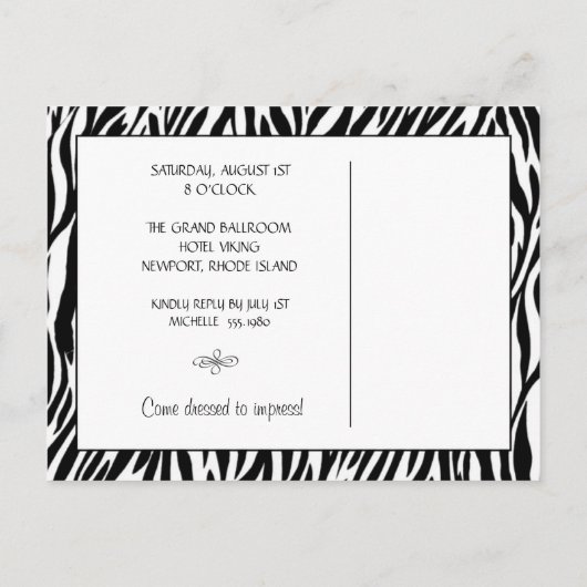 zebra; verjaardagsuitnodiging uitnodiging briefkaart (Achterkant)