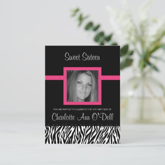 zebra; verjaardagsuitnodiging uitnodiging briefkaart (Staand voorkant)