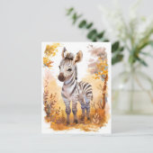 Zebra veulen in herfstgrasland feestdagenkaart (Staand voorkant)